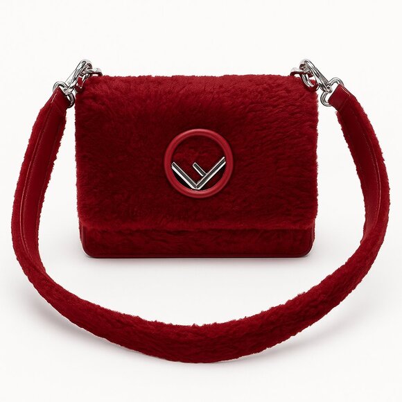 Vintage Rare Fendi Kan I Shoulder Bag in Red Shearling & Suede Leather Interior - Picture 1 of 12